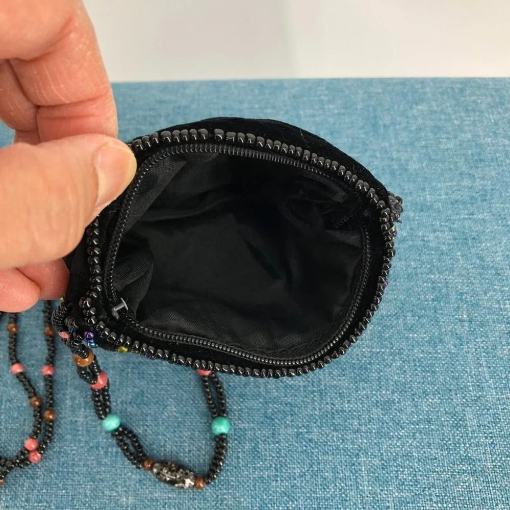 Velvet Black Beaded Colorful Butterfly Mini Cross-shoulder Pouch Y2K Retro - Picture 8 of 15